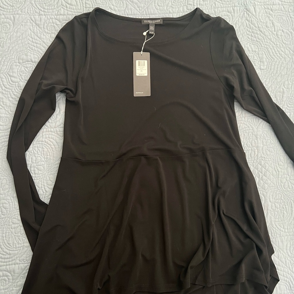 NWT Eileen fisher silk peplum long sleeve top, size small petite